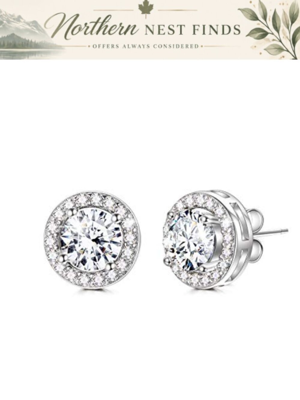 Sterling Silver Halo Stud Earrings with Crystals Hypoallergenic Fine Jewelry